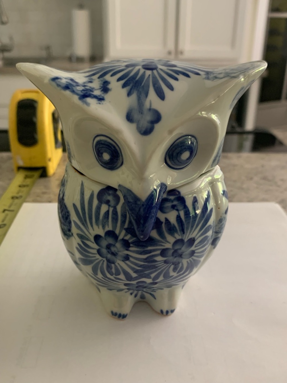 Vintage Cobalt Blue White Porcelain Owl Jar Decor With Lid Floral Container 5"